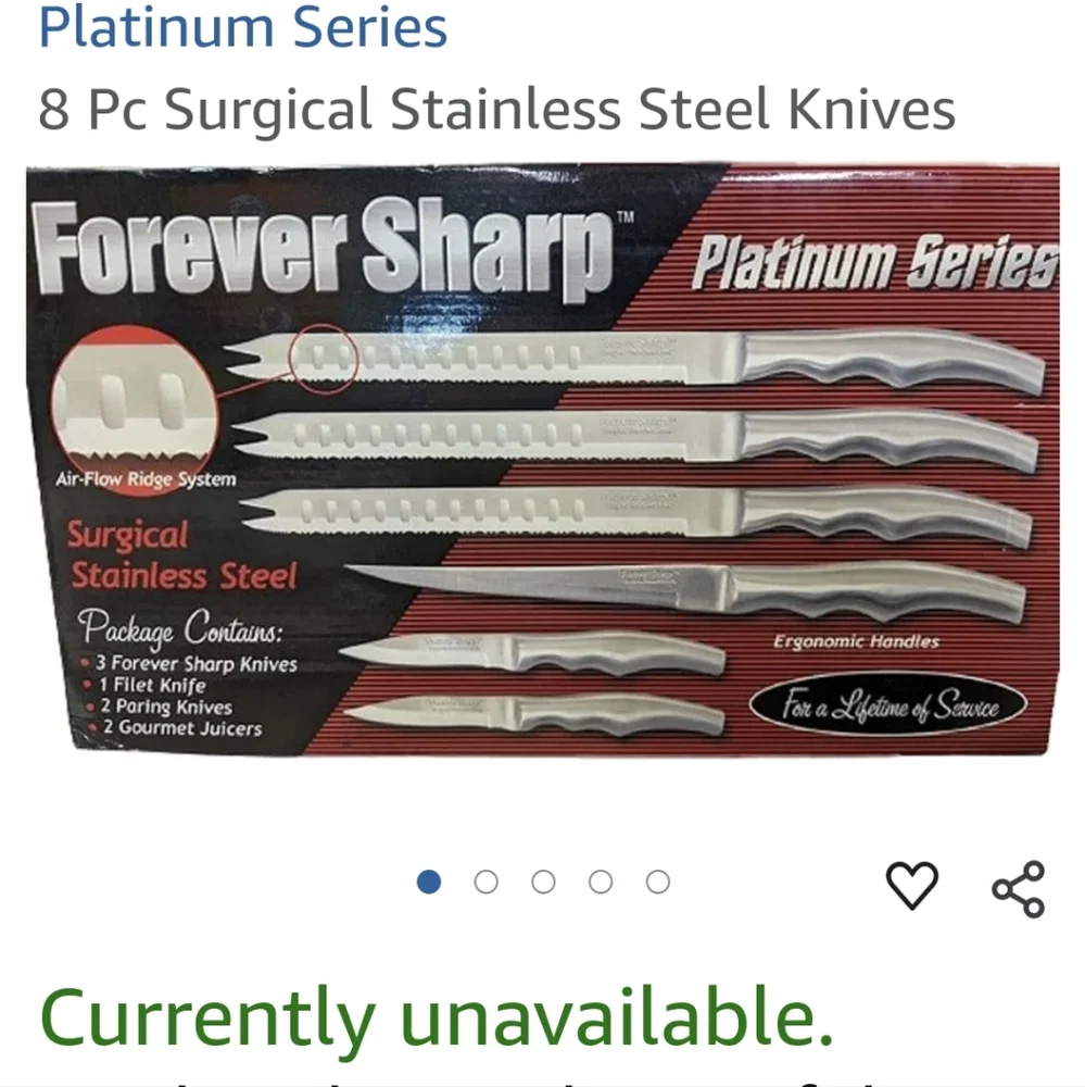 FOREVER SHARP PLATINUM SERIES 8 PC SURGICAL STAINLESS STEEL CULINARY KNIVES SET
